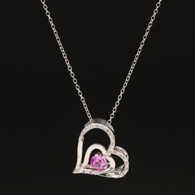 Sterling Ruby and Sapphire Heart Pendant Necklace