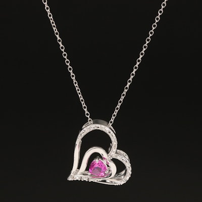Sterling Ruby and White Sapphire Heart Necklace