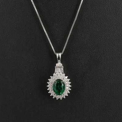 Sterling Glass and White Sapphire Pendant Necklace