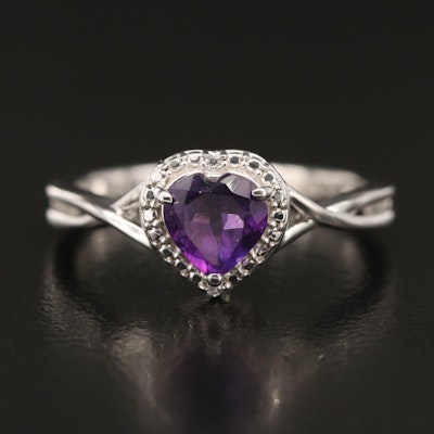 Sterling Amethyst and Cubic Zirconia Heart Ring