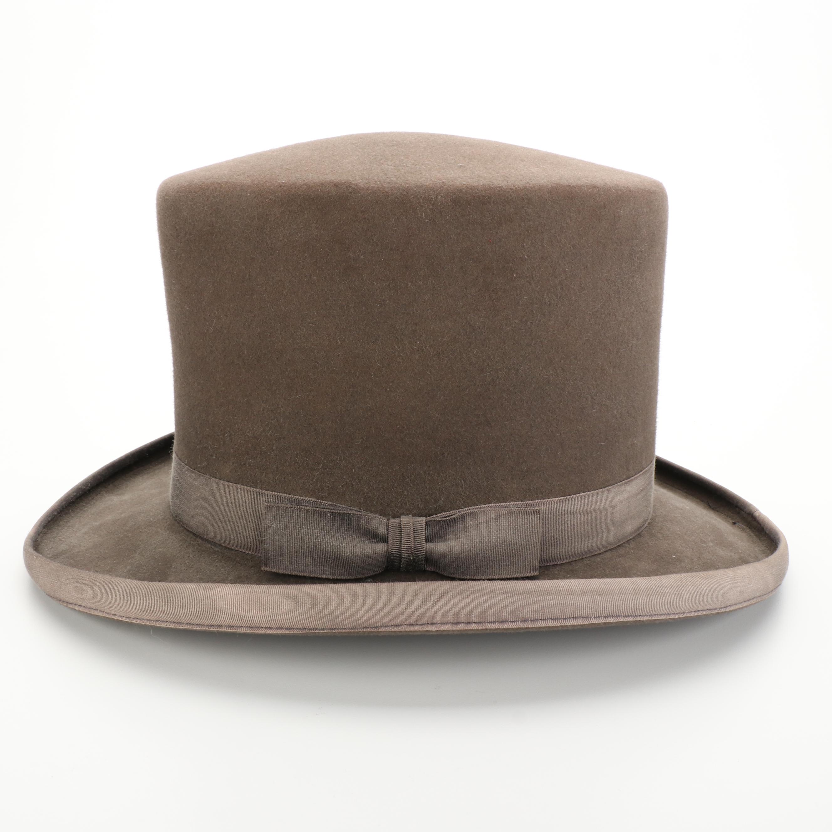Baron California Hats Squire Fur Felt Top Hat with Grosgrain Trim EBTH