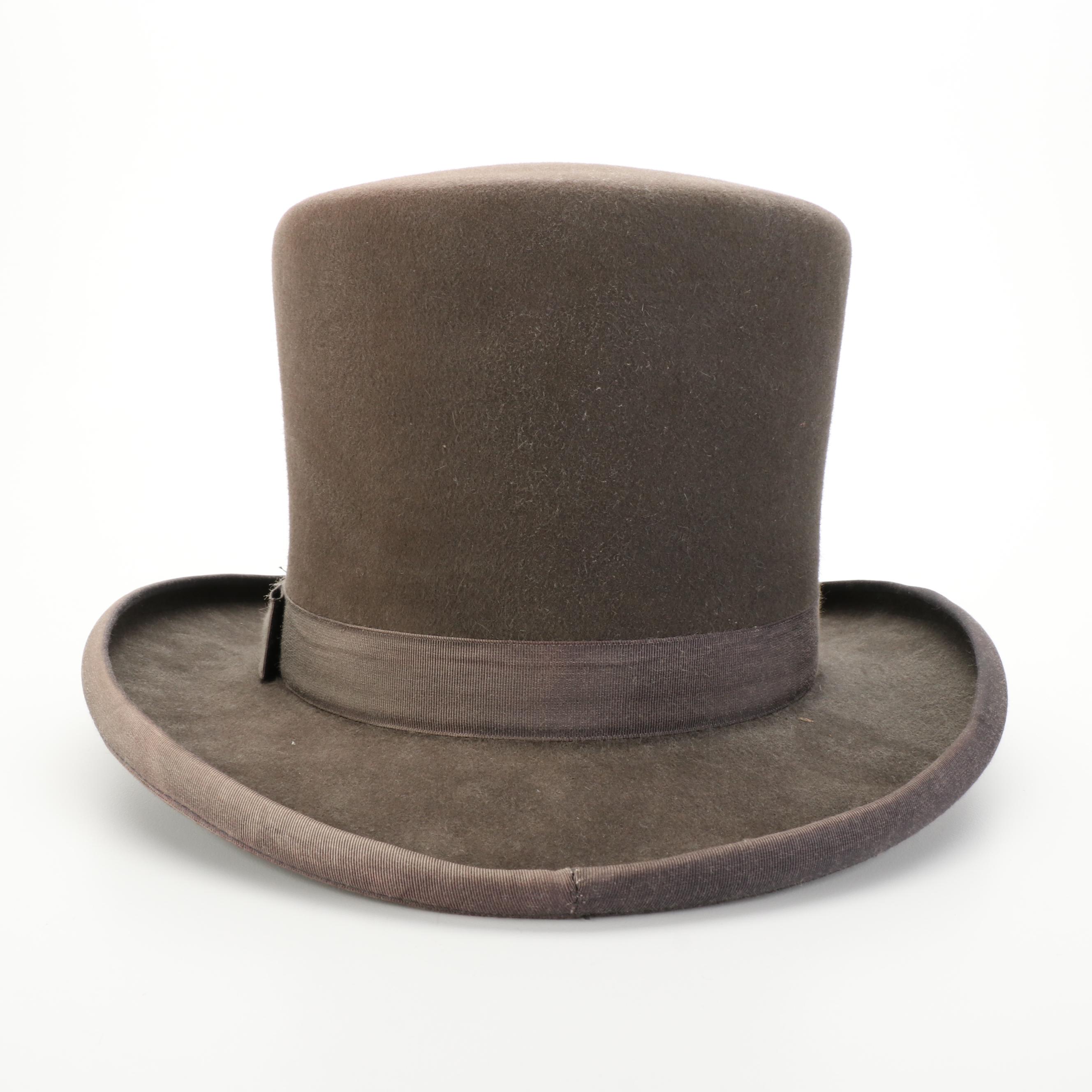 Baron California Hats Squire Fur Felt Top Hat with Grosgrain Trim EBTH