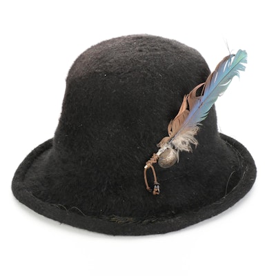 Rod Keenan New York Black Fur Felt Open Crown Fedora Hat with Embellishments