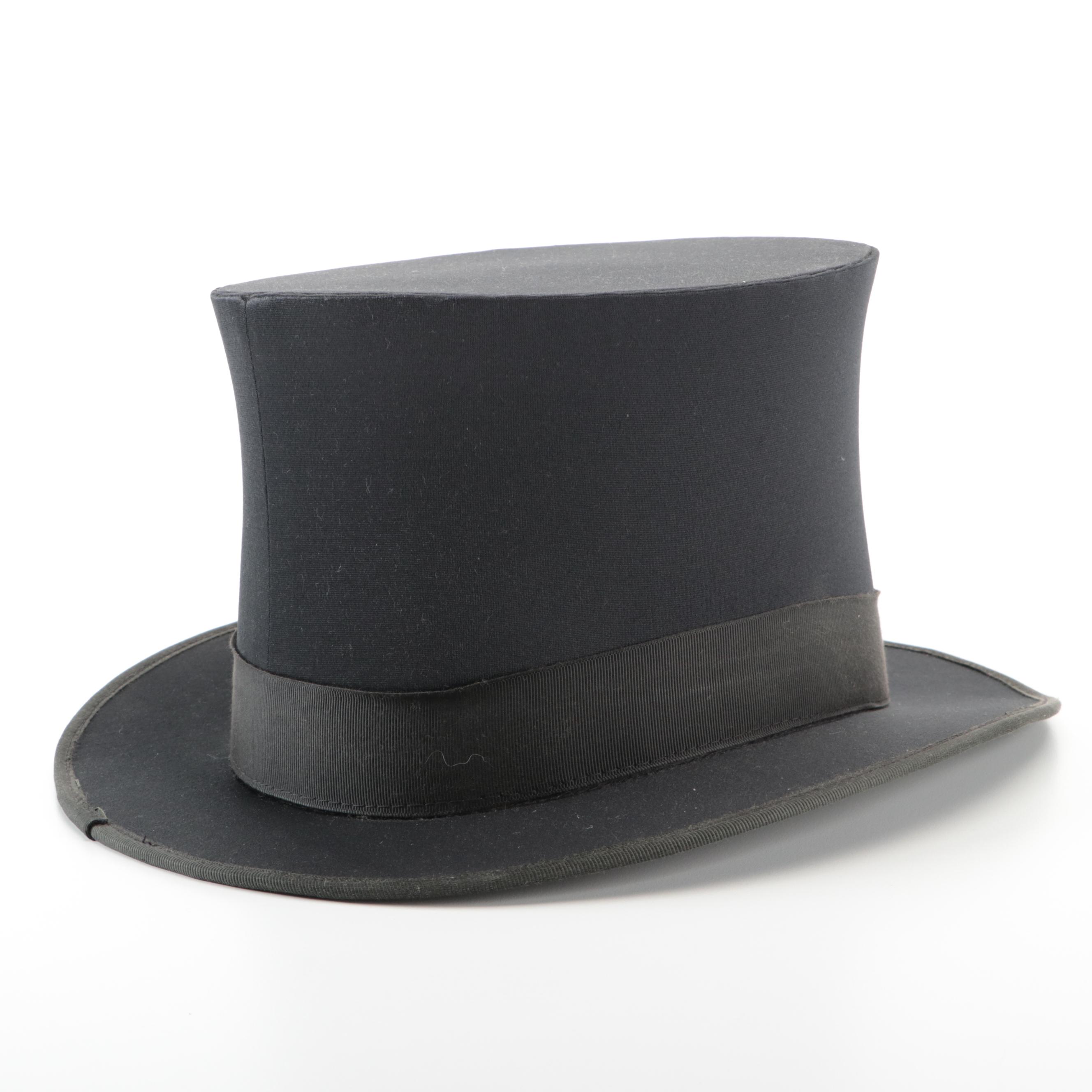 Squire Top Hat in Black Satin with Grosgrain Trim | EBTH