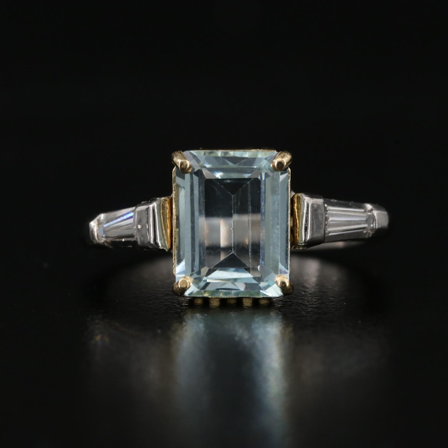 Platinum Aquamarine and Diamond Ring with 18K Head