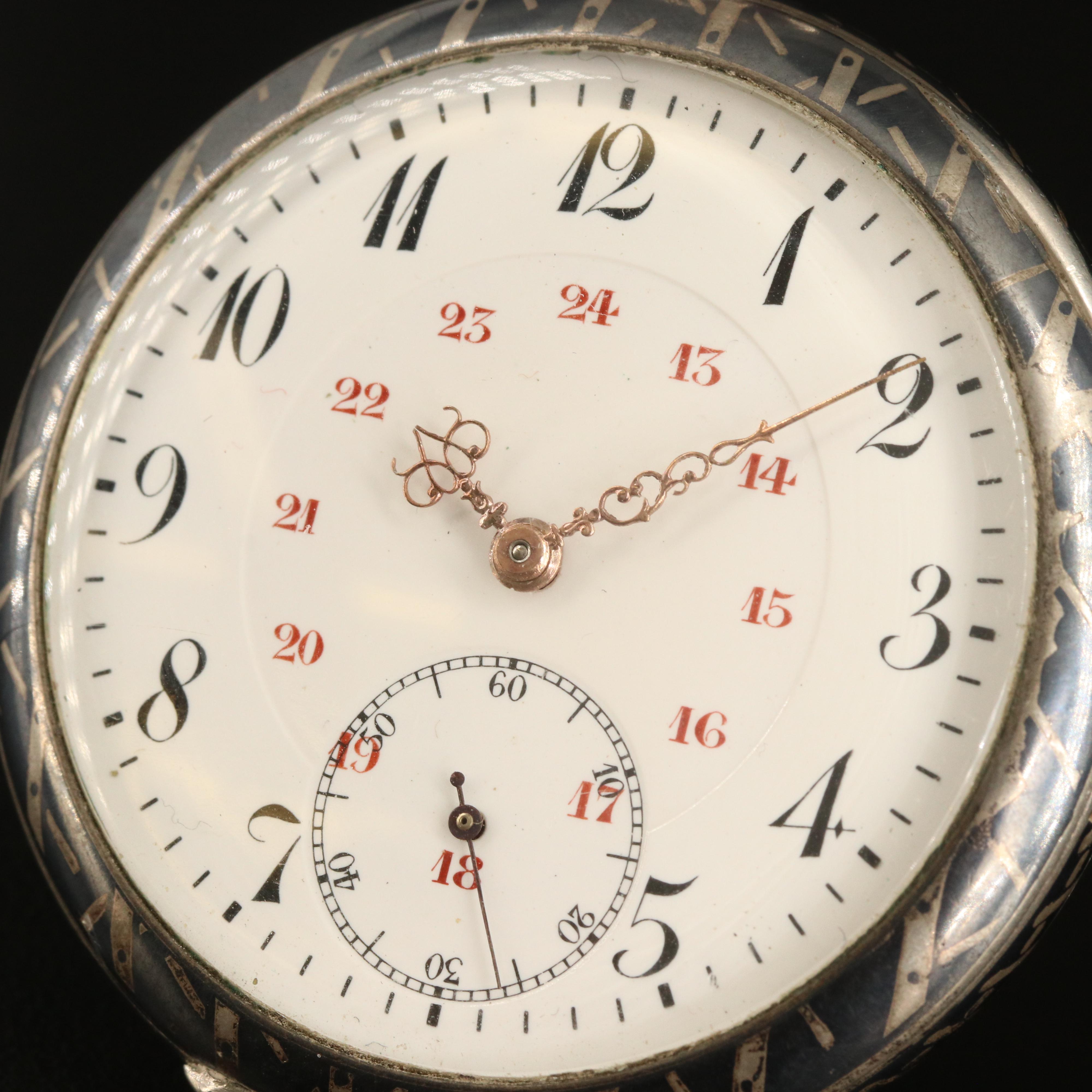 Vintage Swiss Huguenin Freres Niello Pocket Watch EBTH