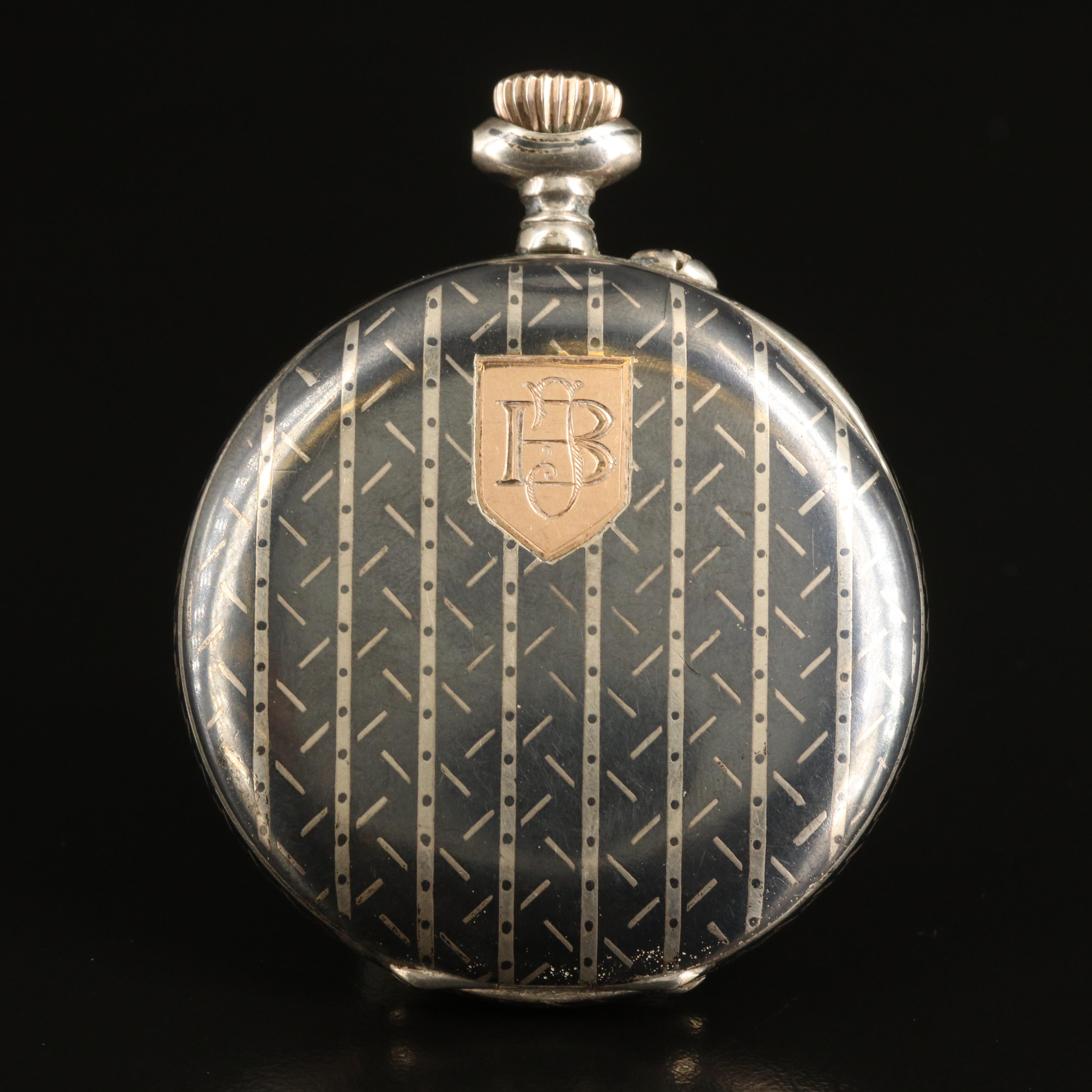 Vintage Swiss Huguenin Freres Niello Pocket Watch EBTH