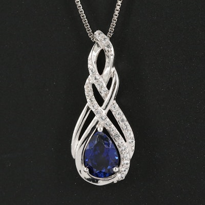 Sterling Sapphire Teardrop Pendant Necklace