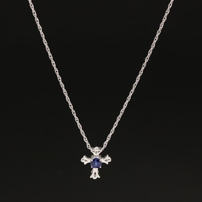 Sterling Sapphire Cross Pendant Necklace