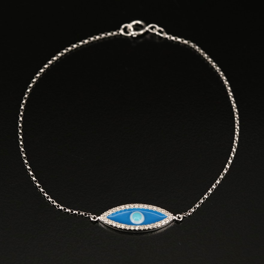 14K Diamond and Enamel Evil Eye Bracelet