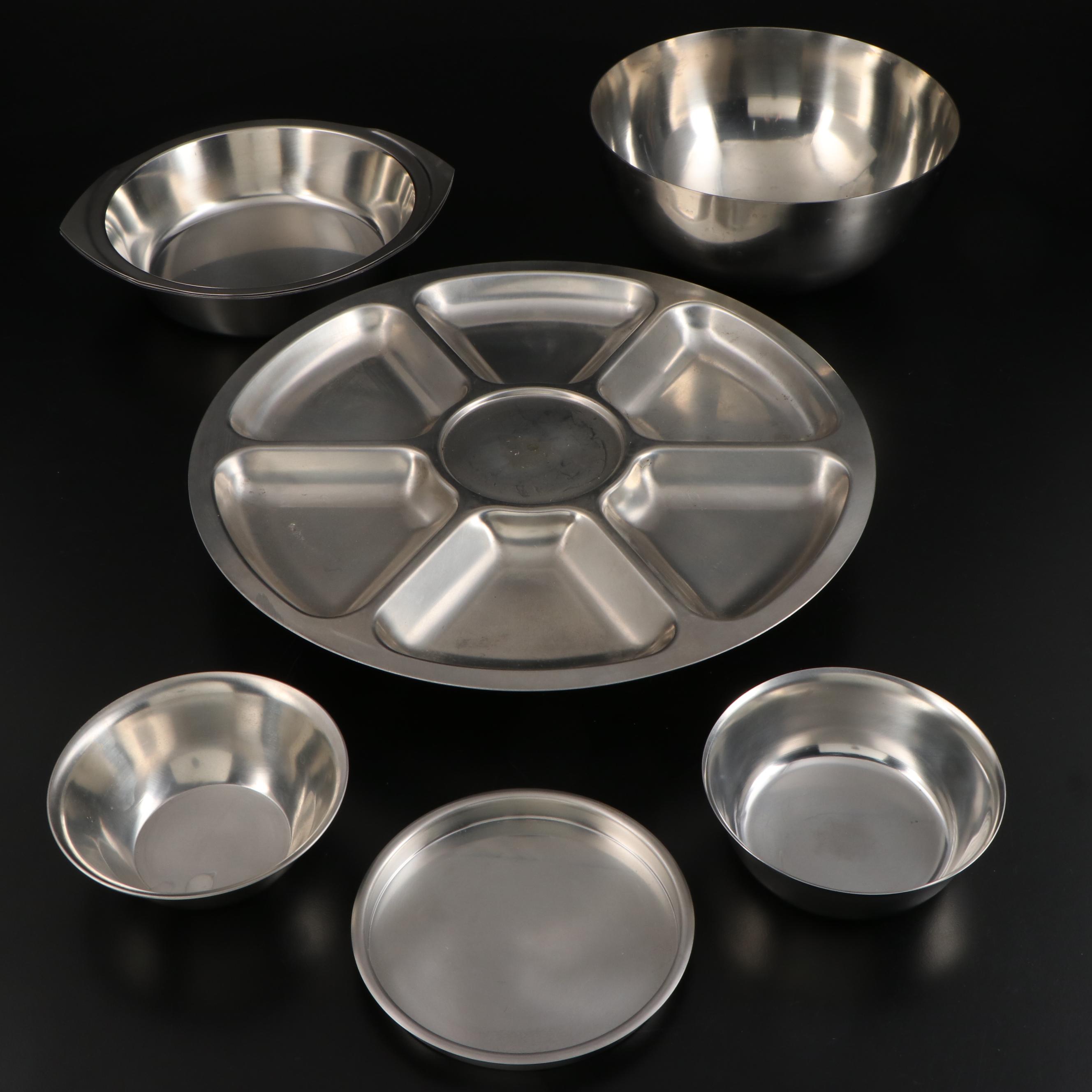 Danish Modern Stainless Steel Lazy Susan, Serving Trays and Bowls EBTH