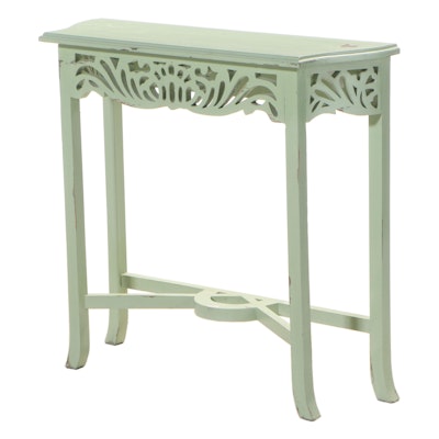 Green-Painted Side Table with Fretwork Apron