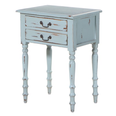 American Primitive Style Blue-Painted Two-Drawer Side Table