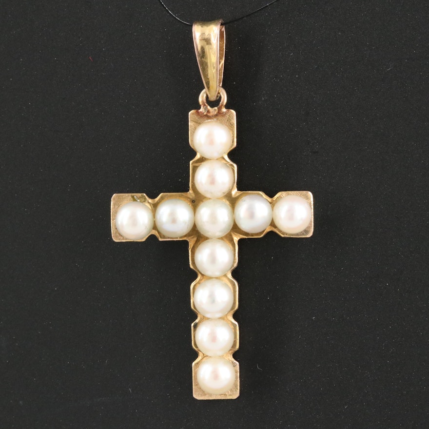 10K Pearl Cross Pendant