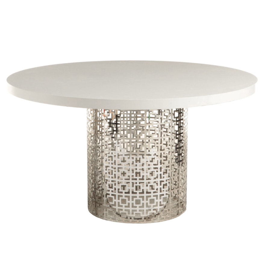 Jonathan Adler "Nixon" Polished Nickel and White-Painted Dining Table