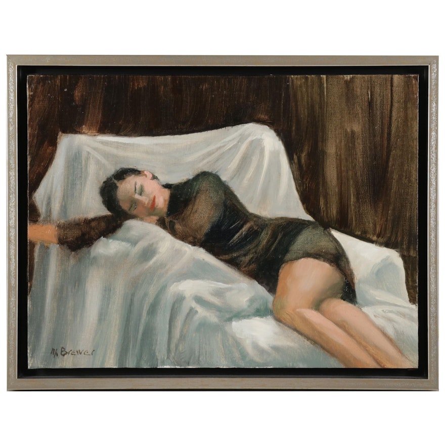 Marcus Brewer Portrait Oil Painting of Sleeping Woman, 21st Century