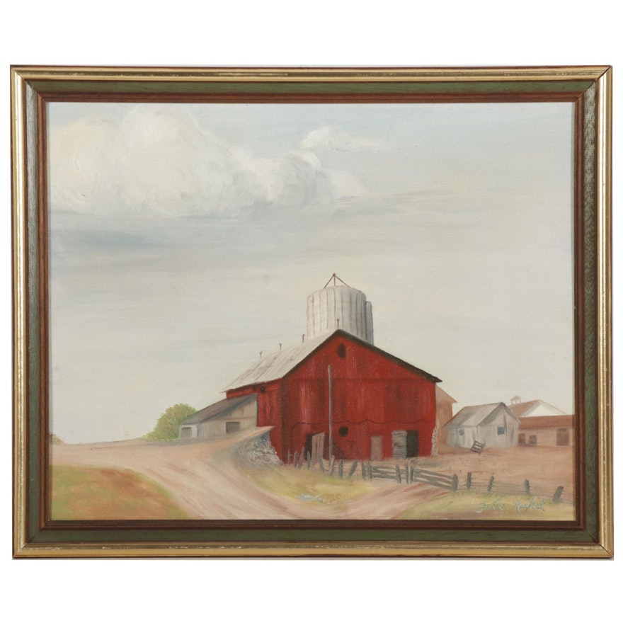 Julie Ricket Landscape Oil Painting "Rural Scene," 1968