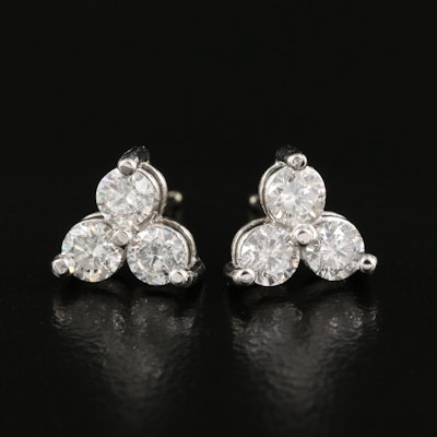 14K 0.75 CTW Diamond Three Stone Stud Earrings