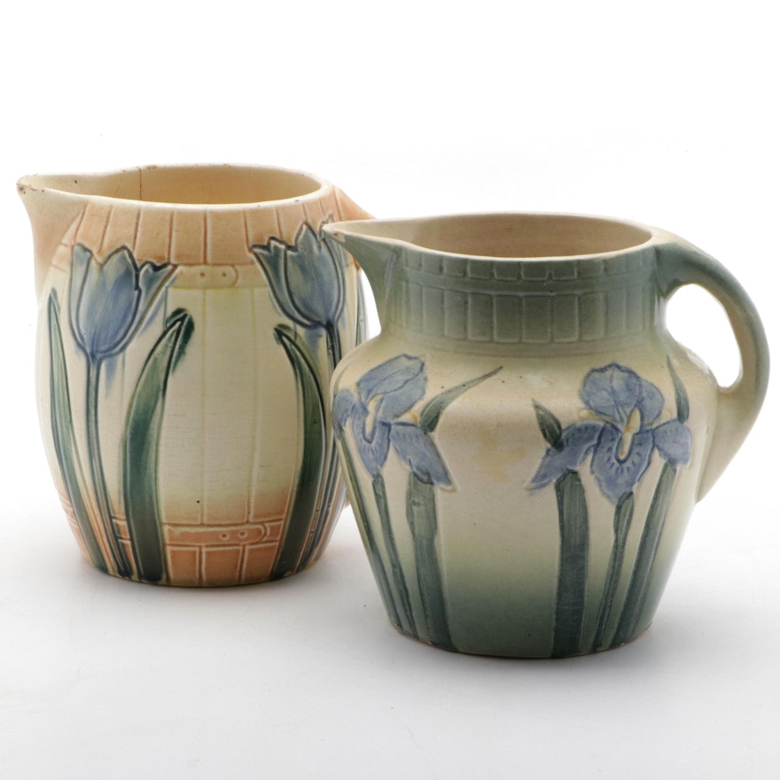 Roseville Pottery Arts and Crafts "Tulip" and "Iris" Pitchers, 1910–1916