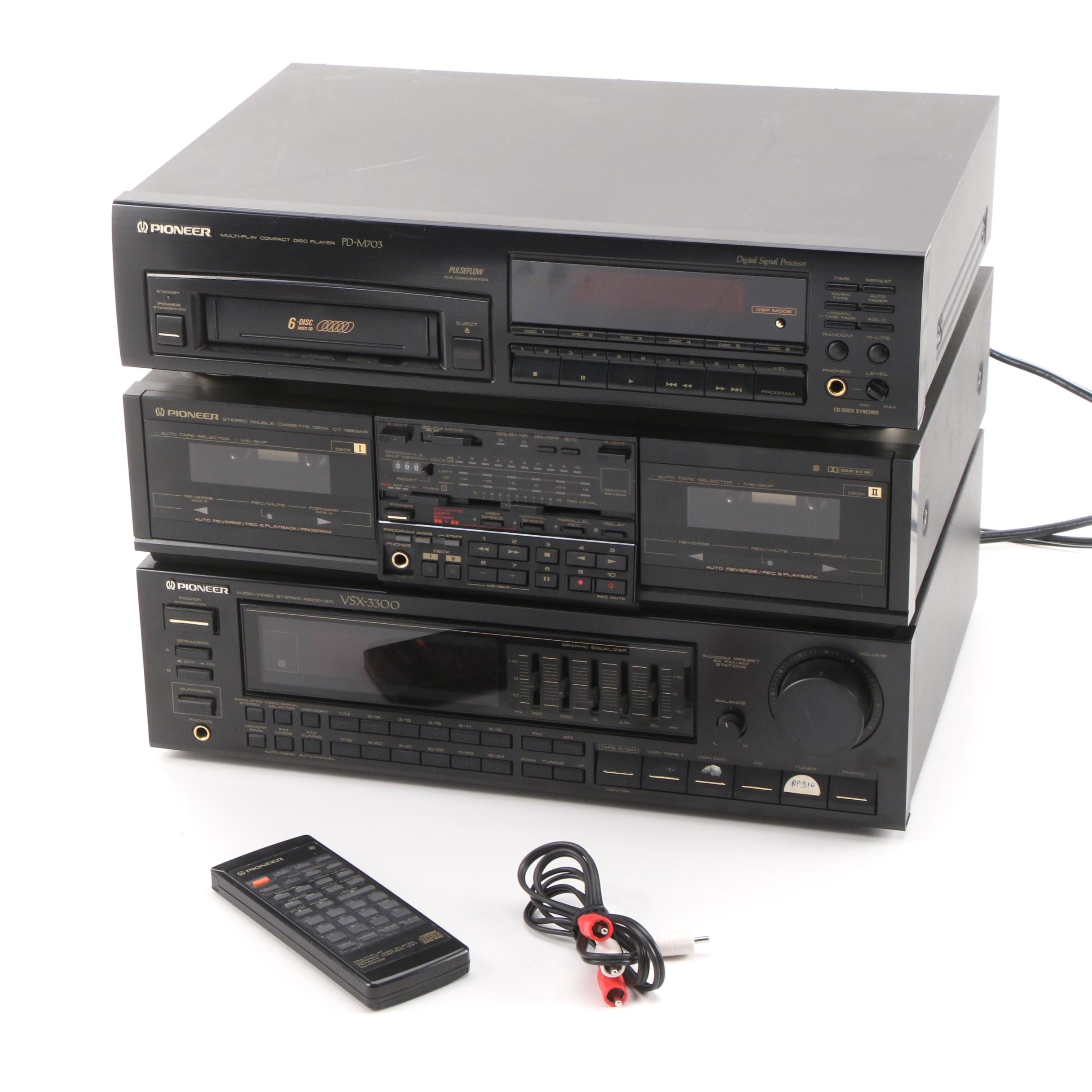 Pioneer Stereo Receiver, Cassette Tape Deck and 6Disc CD Player, 1990s EBTH