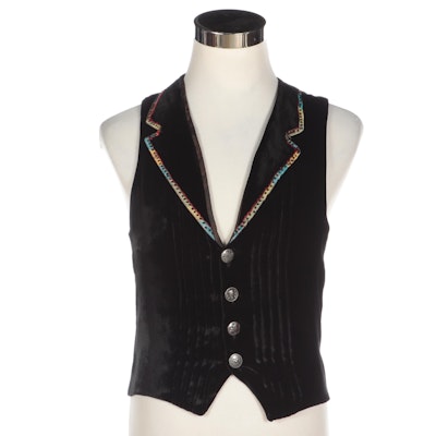 Men's Hand-Embellished Mixed Materials Vest with French Knot Embroidered Trim