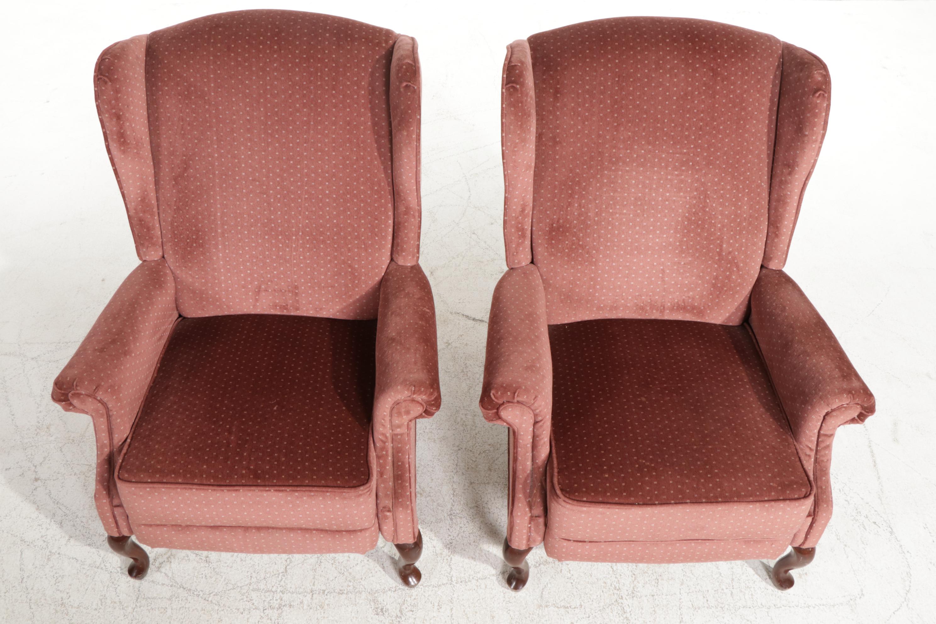 Pair of Franklin Queen Anne Style Wingback Recliners, Late 20th Century