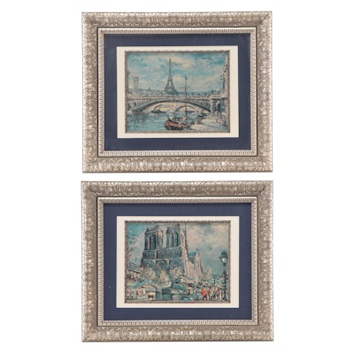 Framed Offset Lithographs of the Eiffel Tower and Notre-Dame de Paris
