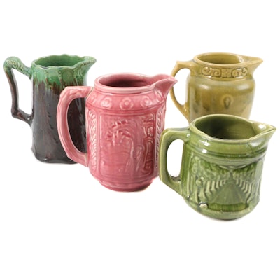 Brush McCoy "Avenue of Trees" with Other Stoneware and Majolica Pitchers