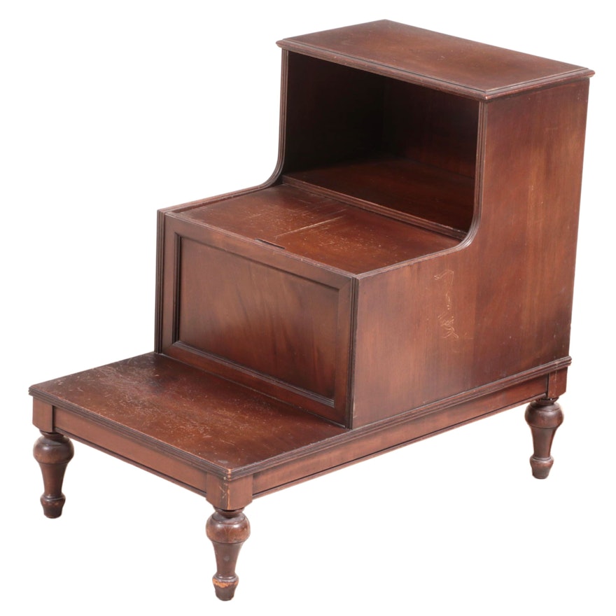 William IV Style Mahogany Bed Step-Form Side Table with Built-In Canterbury