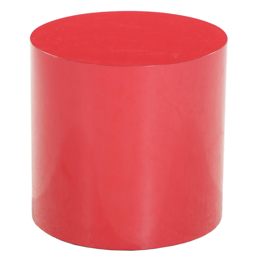 Red Laminate Drum Side Table, Late 20th Century