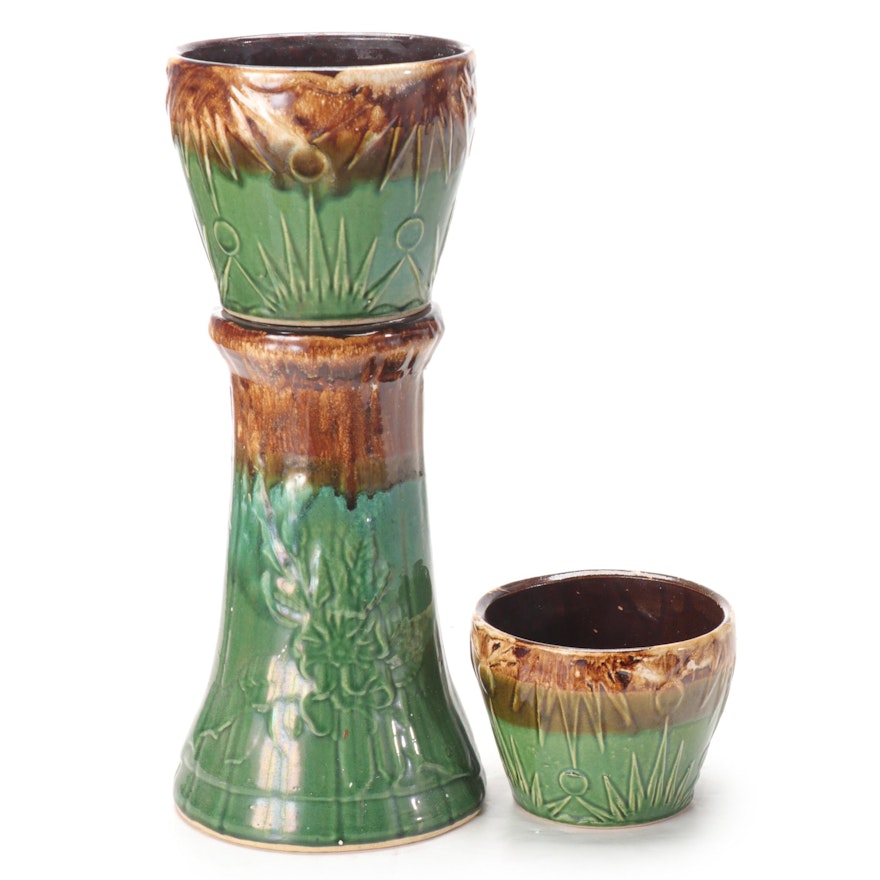 Robinson Ransbottom "Sun and Moon" Planters and "Dogwood" Jardiniere Stand