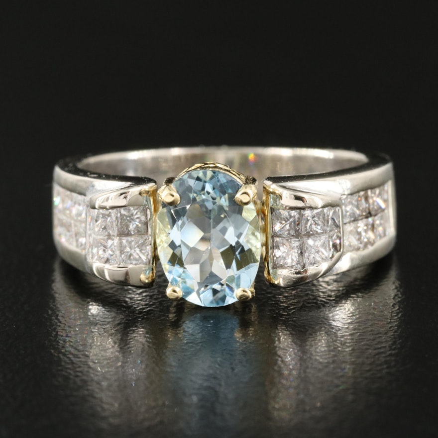 14K Aquamarine and 1.00 CTW Diamond Ring