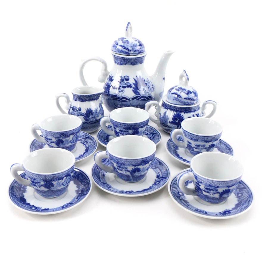 Chinese Import Victoria Ware Blue Transferware Tea Set