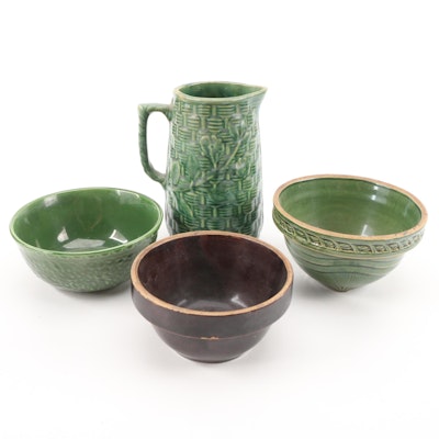 McCoy Pottery with Other Ceramic Mixing Bowls and Pitcher, Early to Mid-20th C.