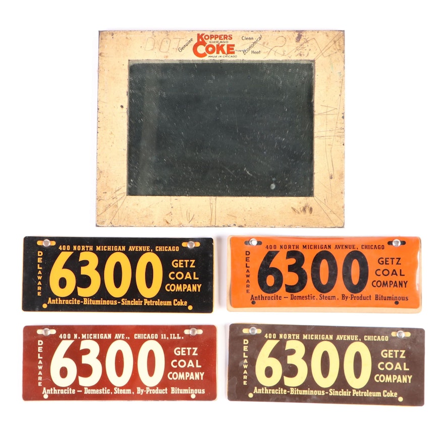 Koppers Coke Chicago Advertising Mirror with Getz Coal License Plates