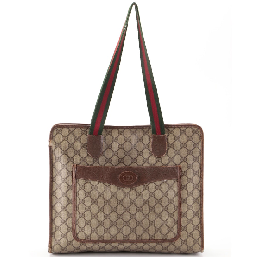Gucci Accessory Collection Tote in GG Supreme Canvas and Leather with Web Straps