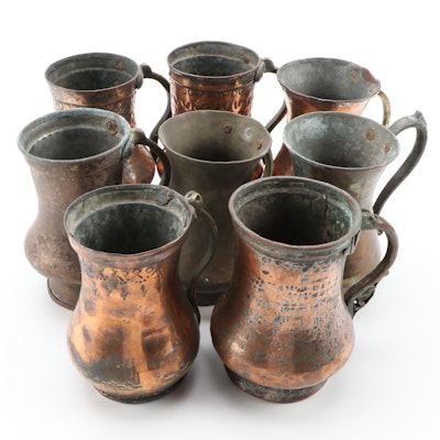 Middle Eastern Style Hammered and Stamped Copper and Tin Lined Tankards