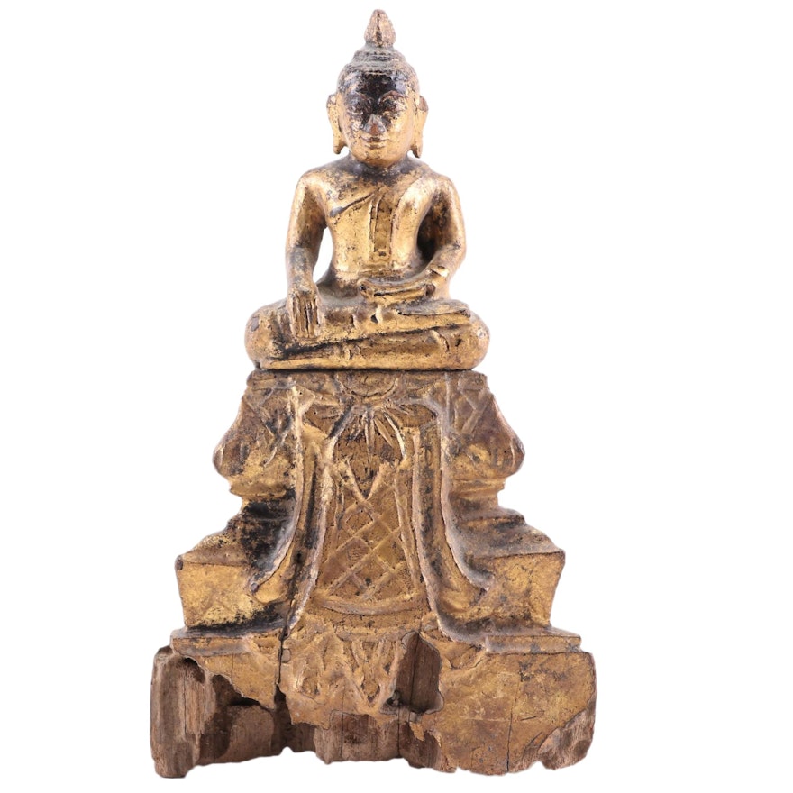 Southeast Asian Carved Giltwood Seated Buddha