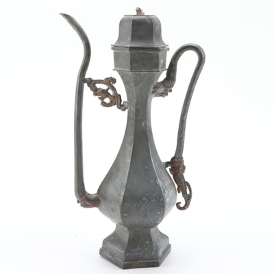 Chinese Parcel-Gilt Pewter Wine Ewer