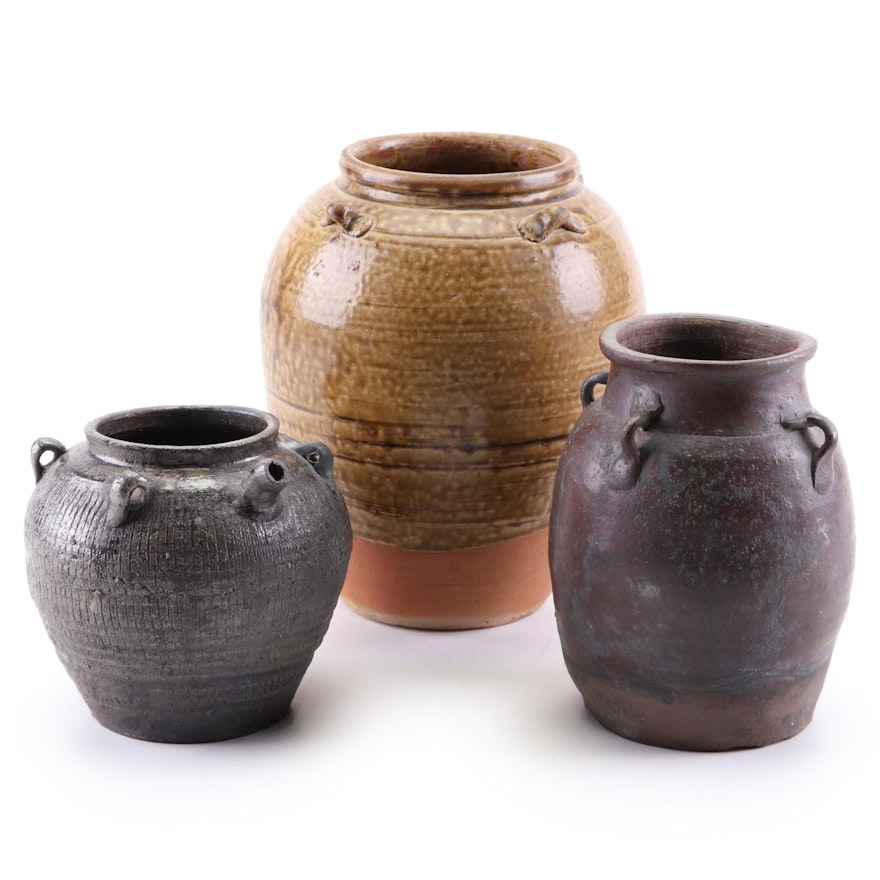 Chinese Earthenware Martaban Water Jug and Vessels