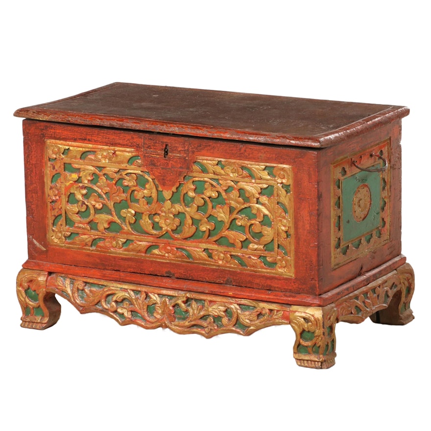 Sino-Tibetan Gilt and Polychrome Lacquered Chest, 19th Century