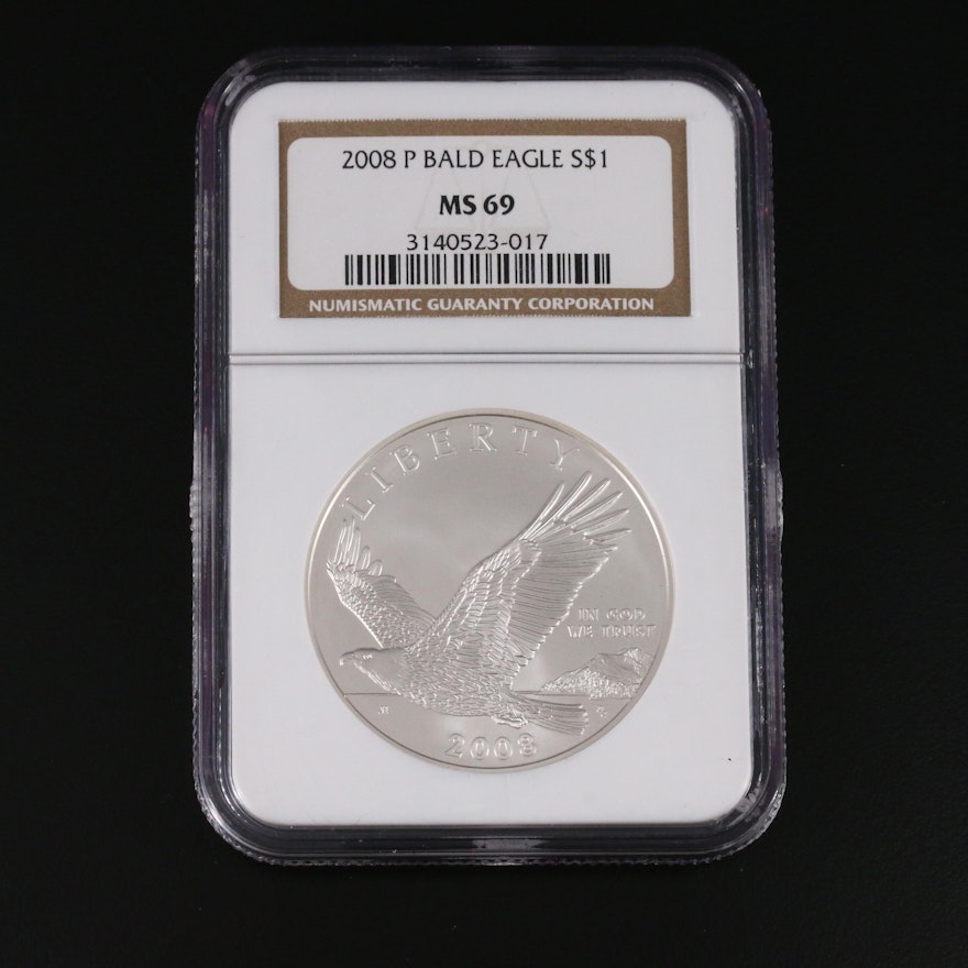 NGC Graded MS69 2008-P Bald Eagle Commemorative Silver Dollar