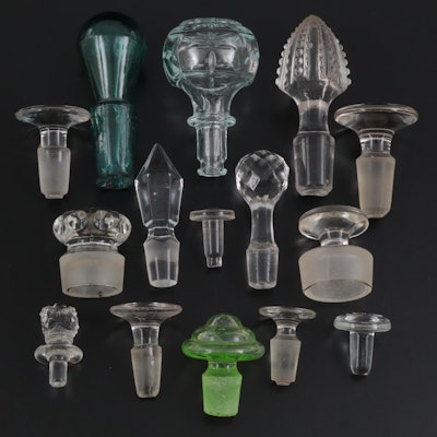 Uranium Glass and Assorted Glass Decanter Stopper Collection