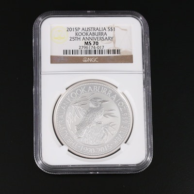 NGC Graded MS70 2015-P Australia $1 Kookaburra 25th Anniversary Coin