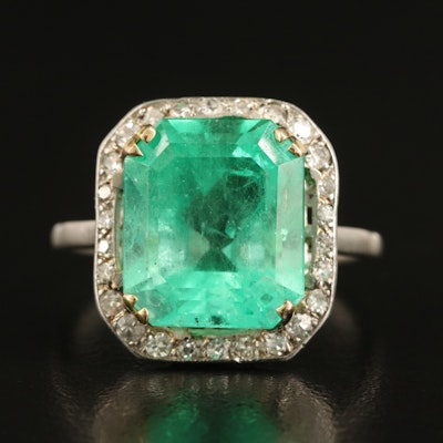 Vintage Platinum 7.12 CT Colombian Emerald and Diamond Ring with GIA Report