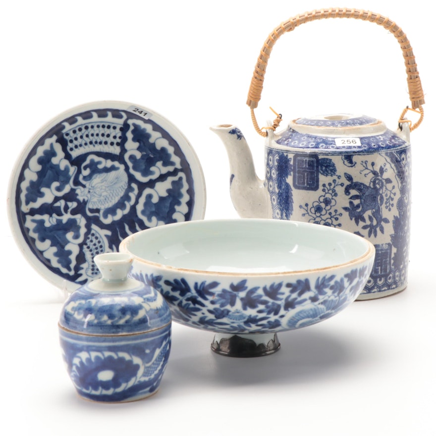 Chinese Wanyu Plate and Other Blue and White Porcelain Tableware