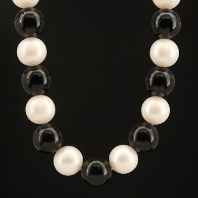 Pearl and Black Onyx Necklace with 14K Clasp