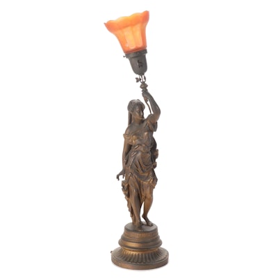 Neoclassical Bronzed Finish Cast Spelter Torchiere Accent Lamp, Mid-20th C