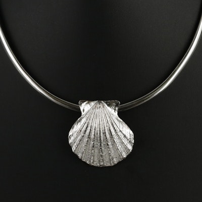 Sterling Scallop Shell Slide Pendant on Mexican Collar