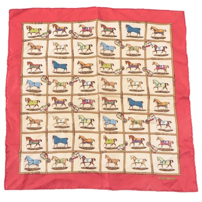 Hermès Equestrian Print Silk Twill Pocket Square